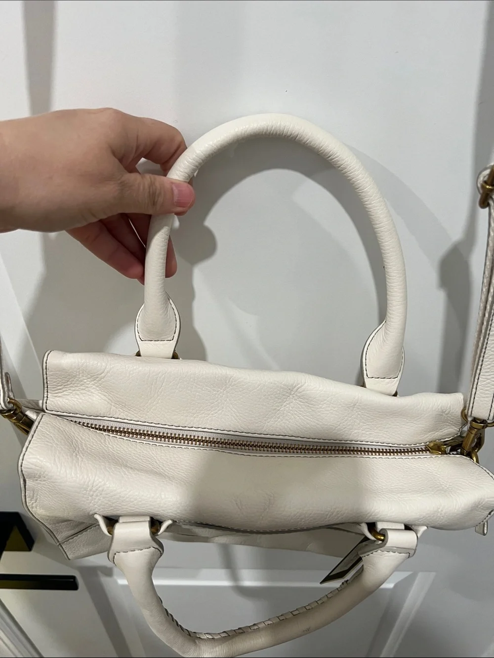 Fossil Cream Leather Trinity Satchel with Braided Top Handle NWT